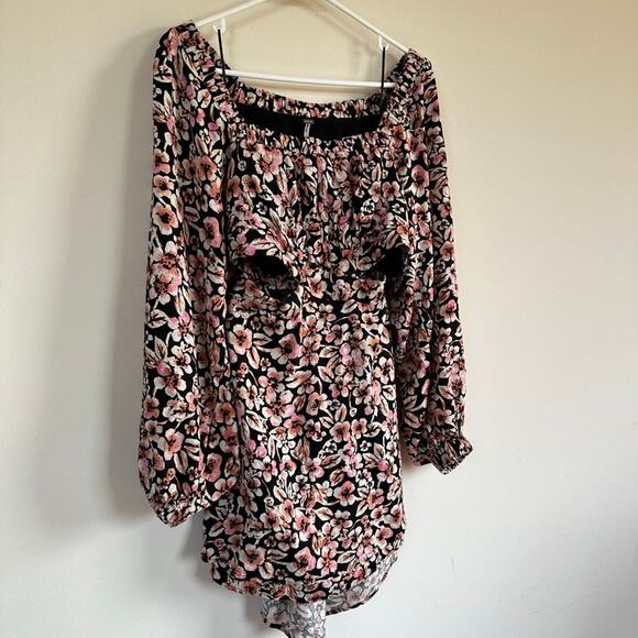 Free People Boho Jael Cut-Out Floral Mini Long Sleeve Dress Cottagecore MEDIUM - Picture 5 of 12